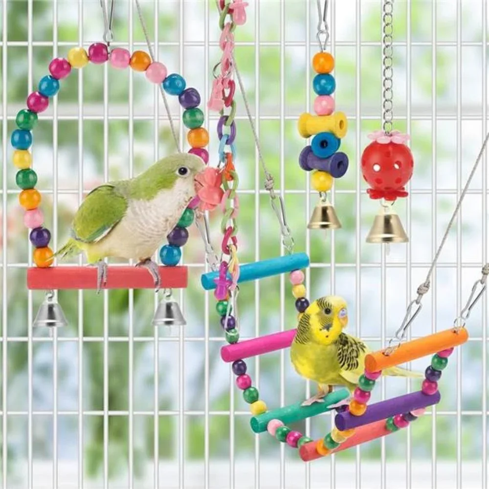 Bird Parakeet Toys,Swing Hanging Standing Chewing Toy Hammock Climbing Ladder
